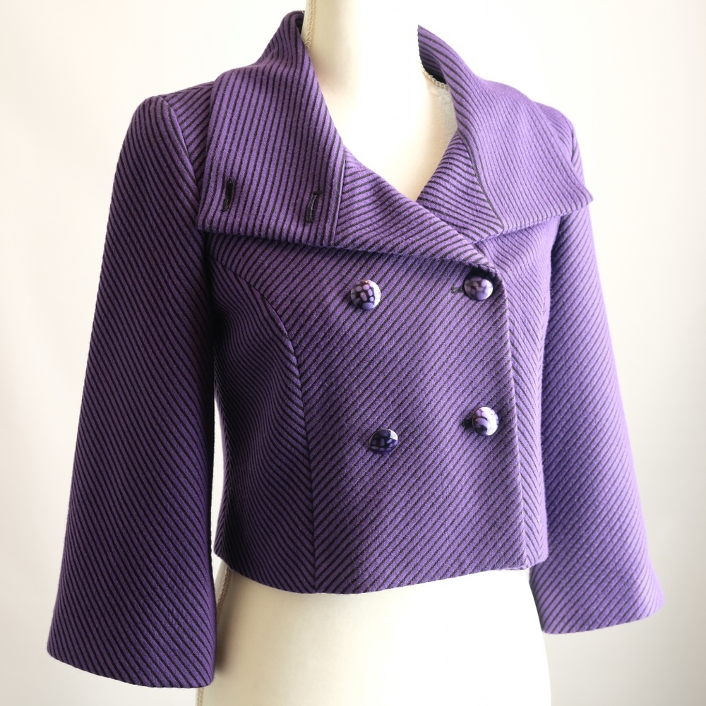 Joseph Ribkoff Cropped Striped Purple Blazer Sz 4